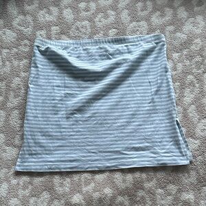 Striped Light Blue Cotton Blend Tube Top Slit Sides Pleated Off Shoulder